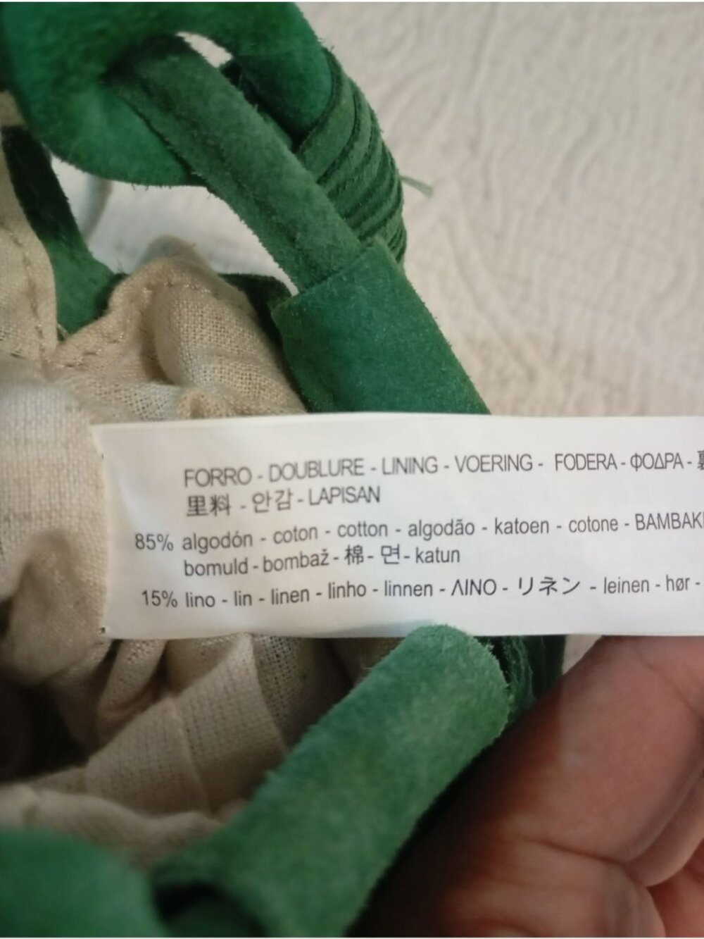 Zara Trafaluc Green Suede Fringe Crossbody Bag Cotton-Linen Drawstring Lining - Picture 6 of 11